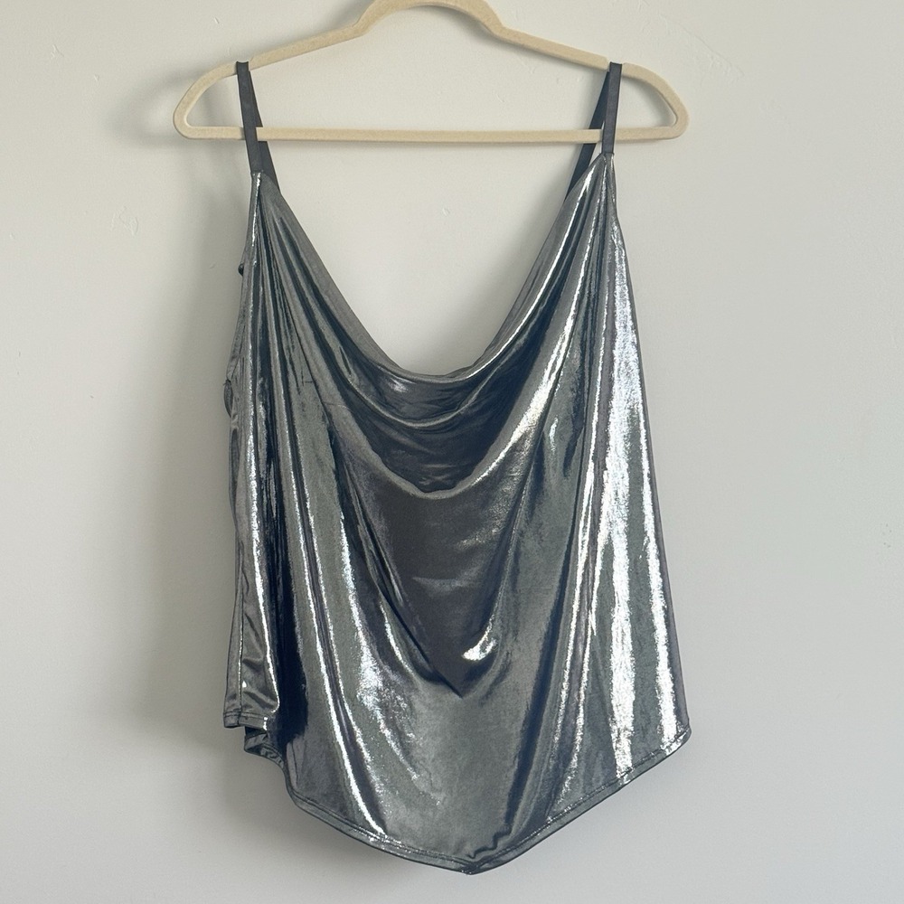 Torrid Liquid Metallic Silver Cowl Drape Cami Blouse Top Plus Size 1 Going Out